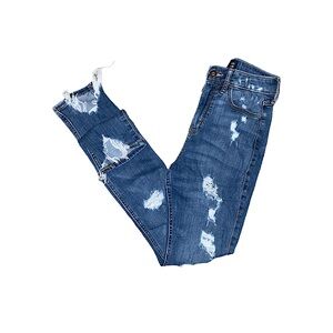 Hollister jeans women curvy high rise skinny blue distressed button fly Size 0S.